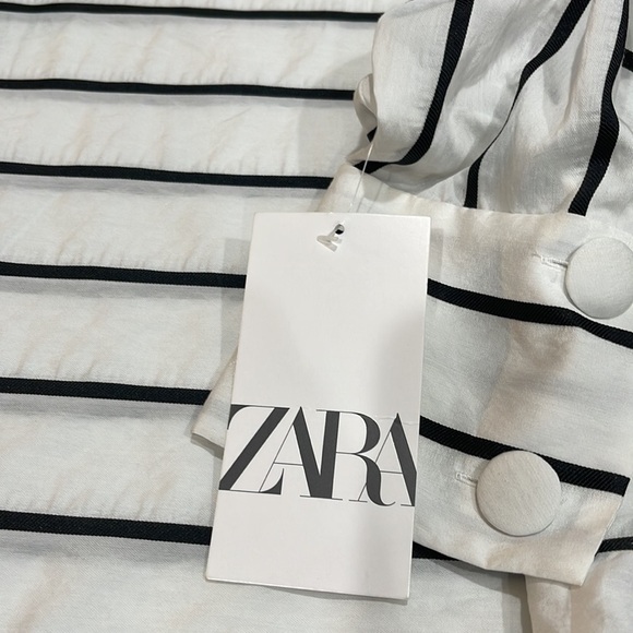 Nwt Zara Black White Stripe Long Puff Sleeve Top SZ S - Picture 8 of 11